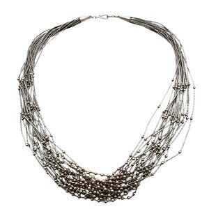 Southwest Liquid Sterling Silver Bead Necklace 16 Inch 26 Grams